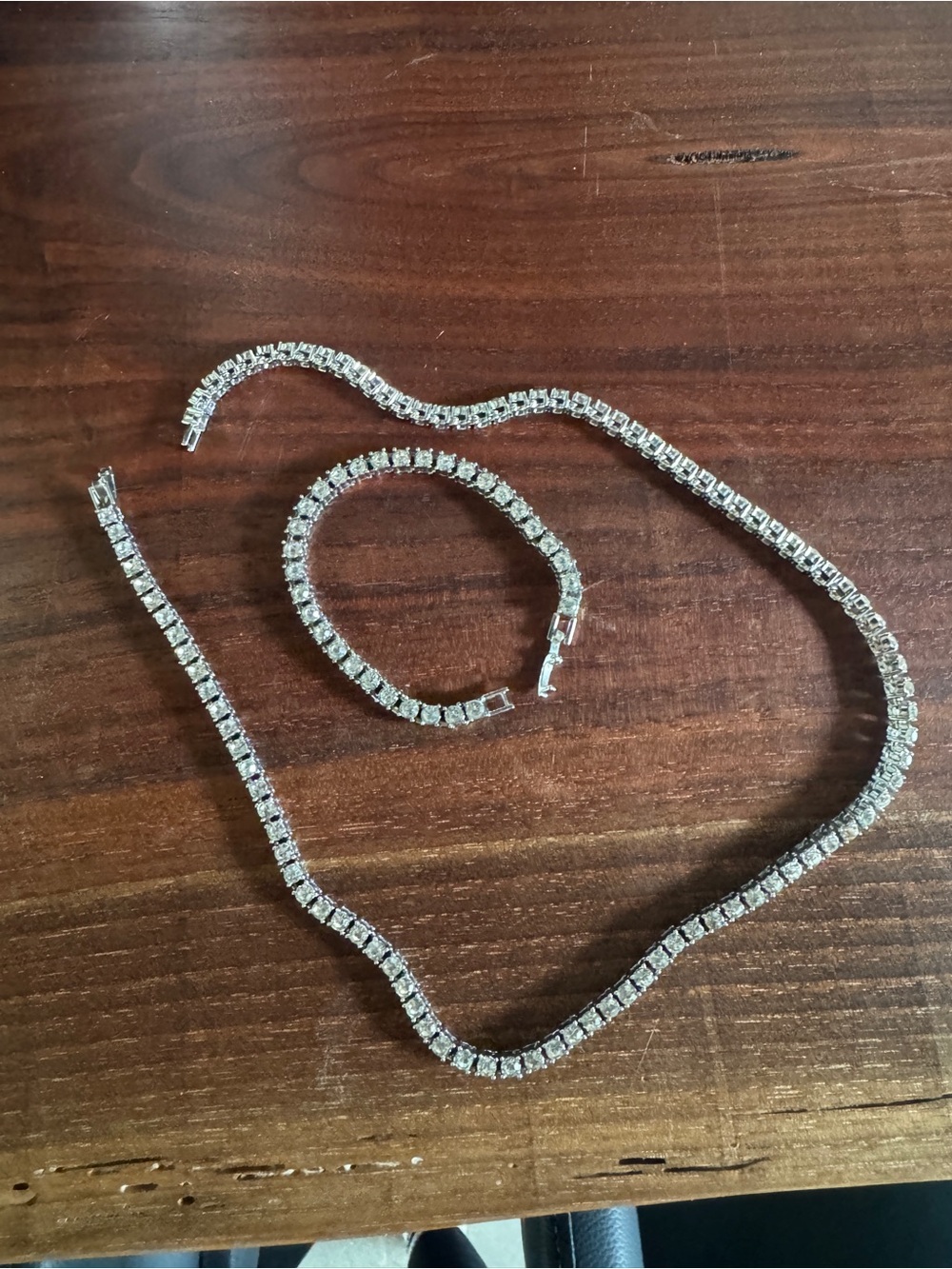 Classic Silver-Tone Crystal Tennis Necklace and Bracelet Set